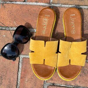 Lince Spain Mustard Suede Espadrille Platform Slides